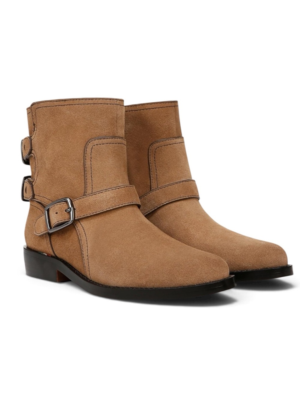 Franco Sarto Prina Taupe Beige Suede Moto Ankle Boots with Buckles Size: 7